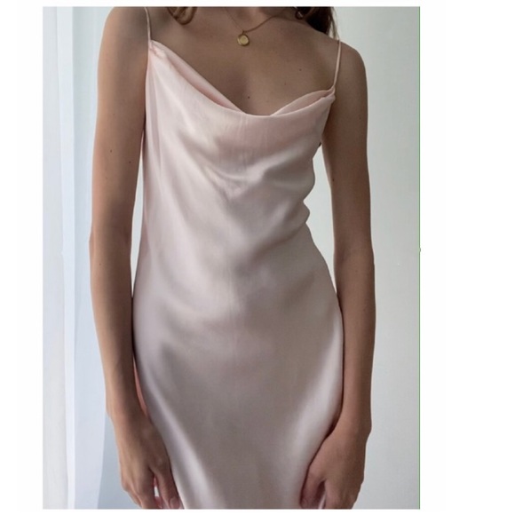 Vintage 90s Y2K 100% Silk Dress Ballet Pink Slip Dress Cowl Silk Dress Ballet - Picture 3 of 16